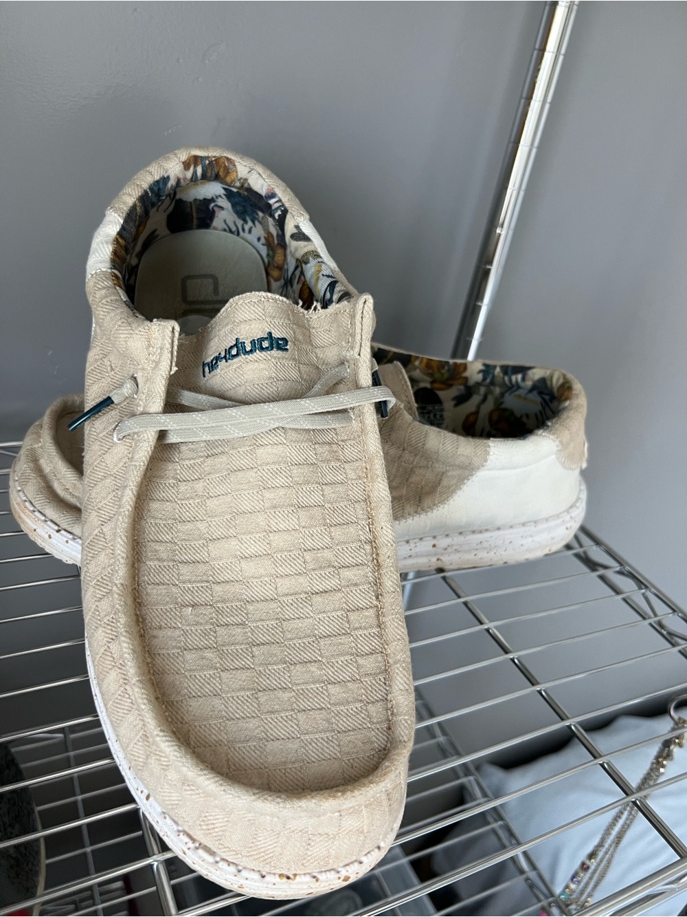 Hey Dude Men's Beige & White Canvas Slip-On Sneakers 13 Wally Break Cali Bleache